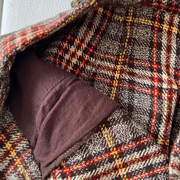 Free People Plaid Pants Brown Orange Size 10 Straight Wide Leg Trousers Cotton - Picture 5 of 8